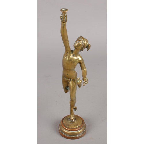 76 - A 1920s bronze figural car mascot formed as Hermes. 22cm tall.