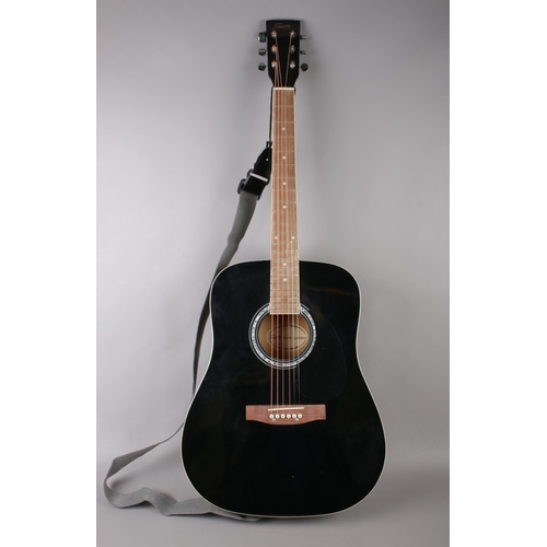 375 - A Swift black acoustic guitar with rosewood fretboard, together with soft case and strap.