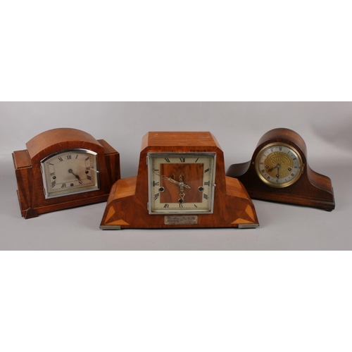 82 - Two Art Deco style Westminster chime mantel clocks with other similar example