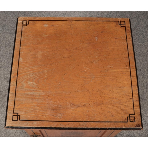 421 - A Victorian side cabinet with painted ebonised decoration on the top and door. Inside a single shelf... 