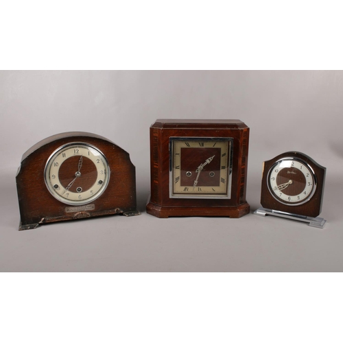 89 - Three wooden mantel clocks comprising of two Bentima clocks one of which was presented to John Reid ... 