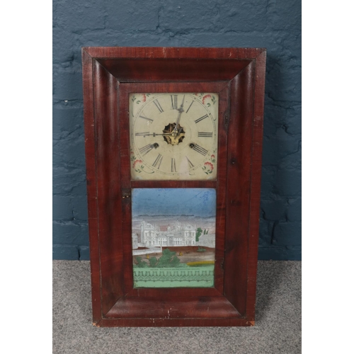 92 - A 19th century American Jerome & Co. New Haven Clock Co wooden cased wall clock with glass tablet do... 