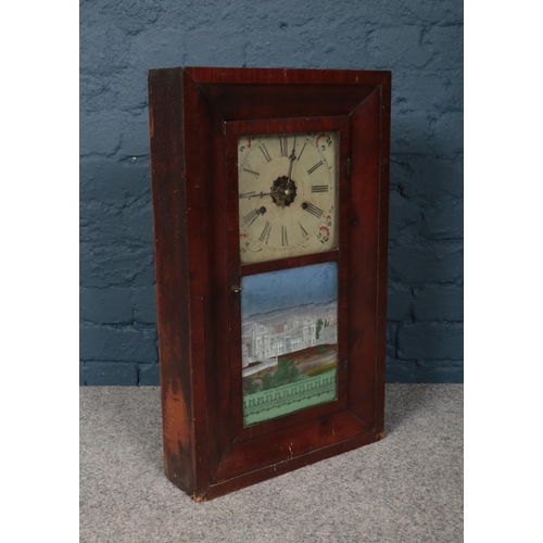 92 - A 19th century American Jerome & Co. New Haven Clock Co wooden cased wall clock with glass tablet do... 