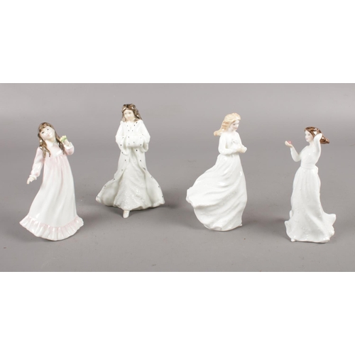 354 - Four Royal Doulton ceramic figures, 'Loving you' HN 3389, 'With Love' HN 3393, 'Christmas Day' HN 34... 