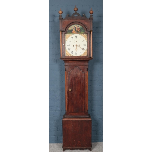 437 - A Victorian mahogany 8 day longcase clock, with painted dial with pendulum and two weights. (Dial si... 