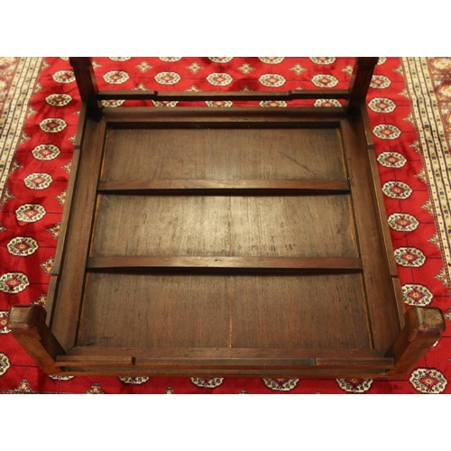 444 - An early 20th century Chinese carved hardwood square low table, 89cm square, 32cm high.