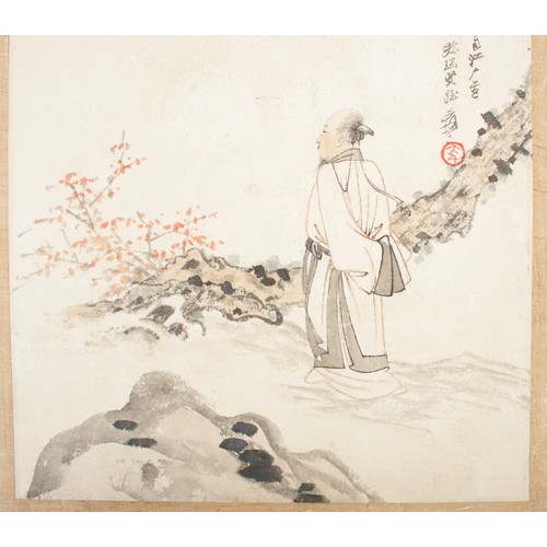 281 - After Zhang Daqian; Chinese ink and watercolour on paper, Man under a tree. (47cm x 33cm)