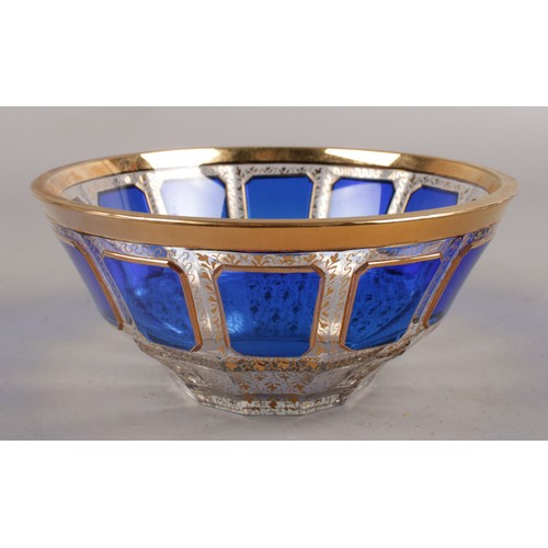 330 - A pair of clear glass lustres, with Bristol blue panels and gilt decoration, along with matching bow... 