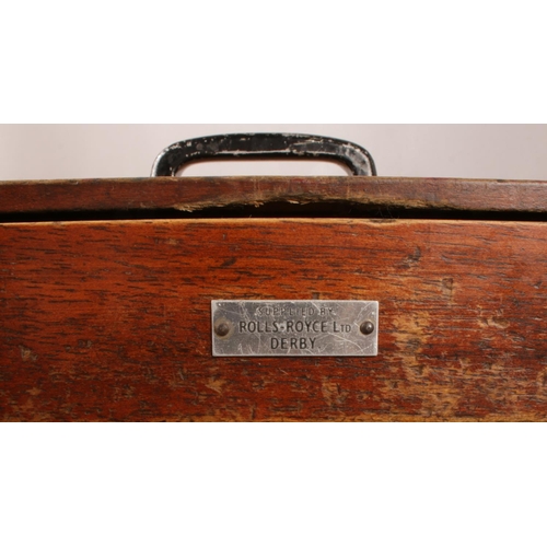 145 - A Rolls-Royce Mahogany tool carry chest, with metal handle, brass lock and two drawers inside. H: 25... 