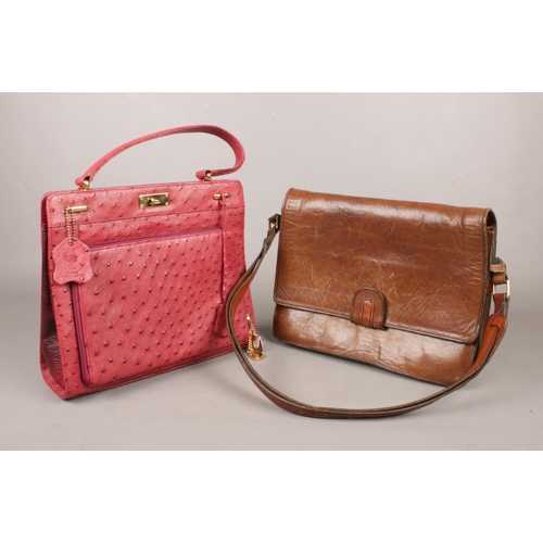 61 - A Braun Buffel ostrich leather handbag, along with a leather satchel type bag.