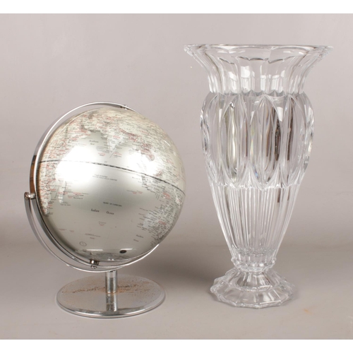 97 - A large glass vase, along with a globe on stand. (Vase 41cm).