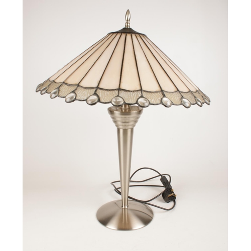 200 - A large modern Tiffany style desk lamp - with brushed steel base. H: 64cm.