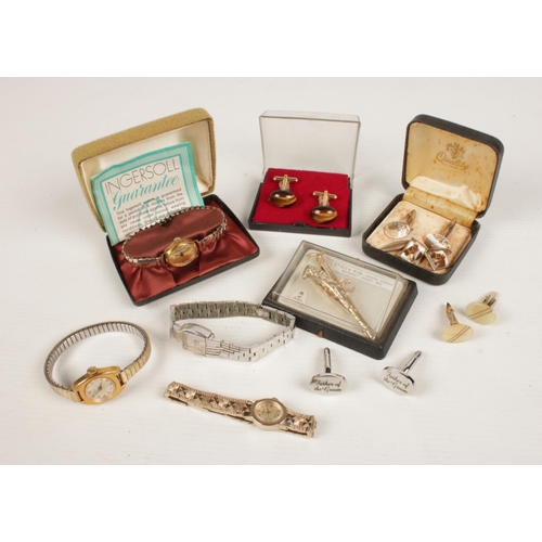 224 - A collection of jewellery. Includes cufflinks, wristwatches, Stratton tie pin/clip etc.