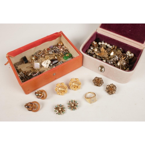 228 - A collection of costume jewellery. Mainly earrings, includes silver gilt dress ring.