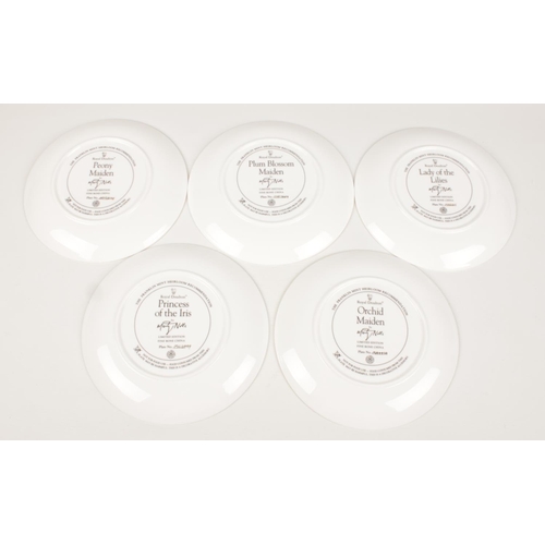 296 - Five Royal Doulton limited edition display plates depicting an oriental maiden. Designed by Marty No... 
