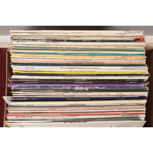346 - A collection of fifty five vinyl records & book of Jazz portraits. Comprising of mostly Jazz, Big Ba... 