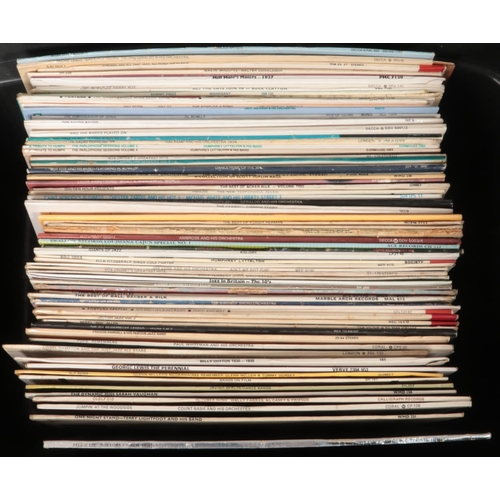 347 - A box of vinyl records - comprising of approx. seventy records of Jazz, Swing and Big band music. Ar... 