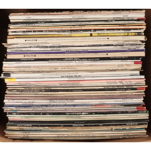 350 - A box of vinyl records - mostly of Jazz, big band and Dixieland. Approx. seventy five in total. Arti... 
