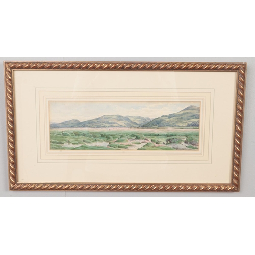 375 - Arthur Blackburn, gilt framed watercolour on board, landscape scene. (10cm x 30cm)
