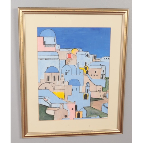 376 - D.Gillespie, gilt framed painting depicting an Eastern city. (40cm x 30cm)