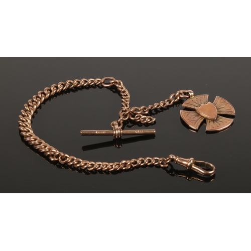 409 - A 9ct gold albert chain with T-Bar and fob. 24.28g.