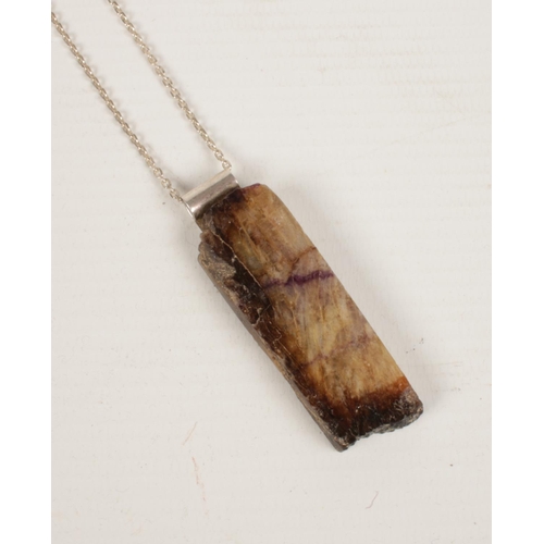 414 - A large modernist blue john silver pendant and chain.