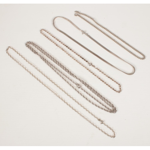 416 - Five silver chains, 50g.