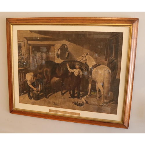 387 - A large framed print of farrier making horse shoes, titled Park Hacks. (53cm x 70cm)