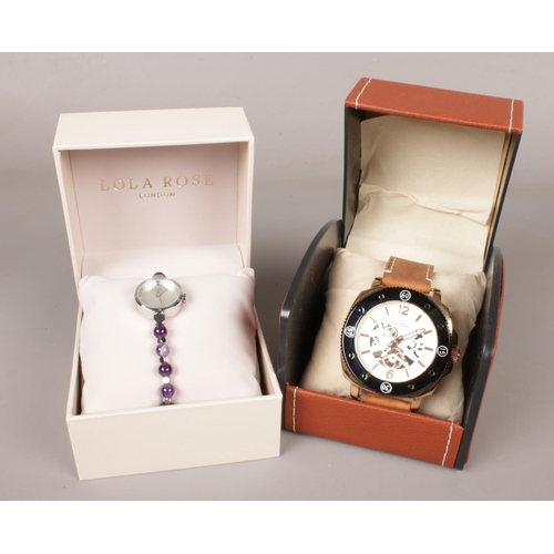 590 - Two boxed watches - comprising of a ladies 'Lola Rose' Cape Amethyst bracelet watch & a 'L.A Banus' ... 