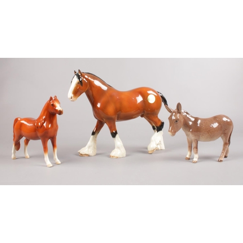 440 - A group of Beswick figures. Brown Shire Horse (18cm height), Brown Welsh Mountain Pony (8cm height),... 