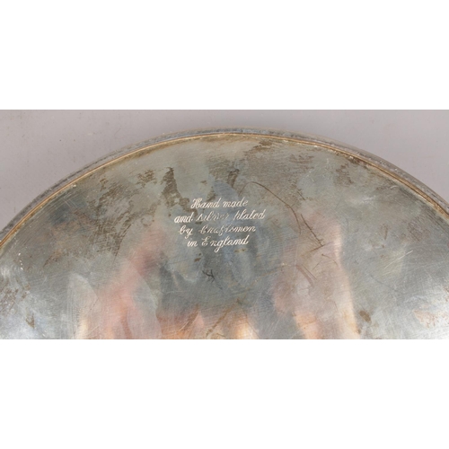 71 - Four silver plated trays - comprising of two handmade circular trays and two oval trays with the nam... 