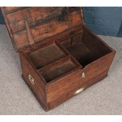 538 - An antique twin handle pine chest with drawer to base.