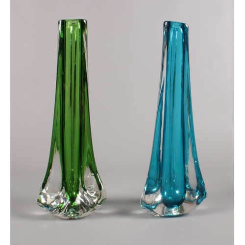 476 - Two White friars three sided vases. Kingfisher Blue & Meadow Green. (23cm height)