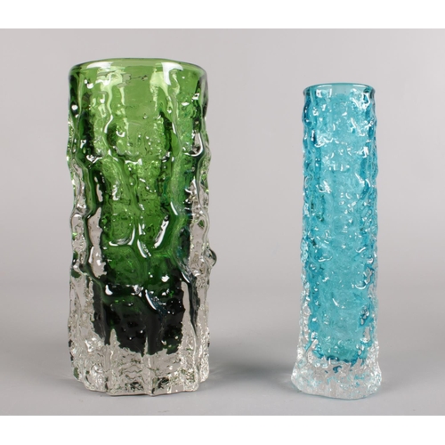 478 - Two White friars vases. Meadow green & Kingfisher blue bark effect. (15cm height)