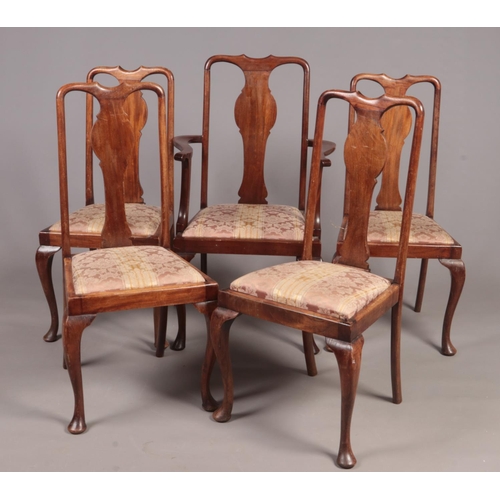 314 - A set of four mahogany Queen Anne Style chairs, together with one carver chair, all with upholstered... 