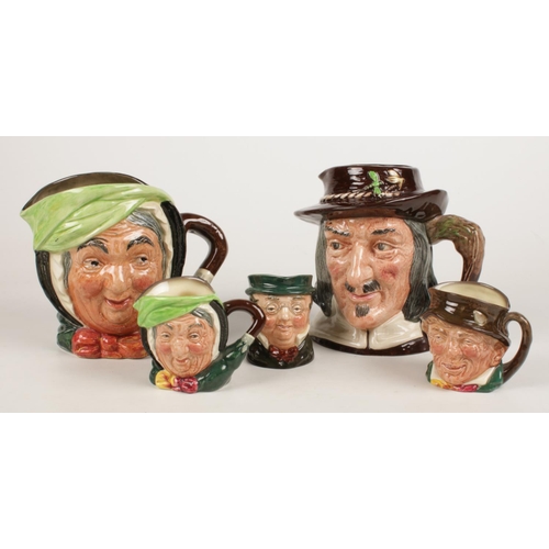 67 - Five Royal Doulton character jugs. Includes two large and three small examples.