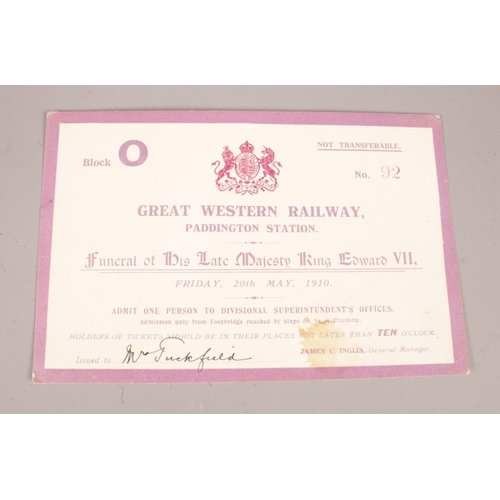 25 - A collection of Ephemera. Great Western Railway Paddington Station Funeral of King Edward VII 1910 t... 