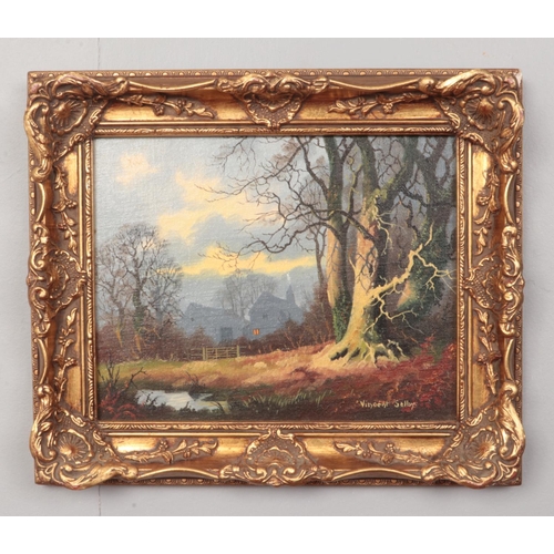 154 - Vincent Selby, gilt frame oil on board, night time rural landscape scene. (19cm x 24cm).