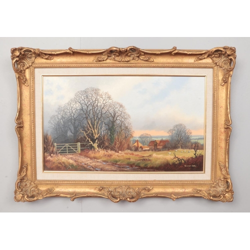 155 - Vincent Selby, gilt frame oil on canvas, rural landscape scene. Titled Winter Pastures to the back. ... 