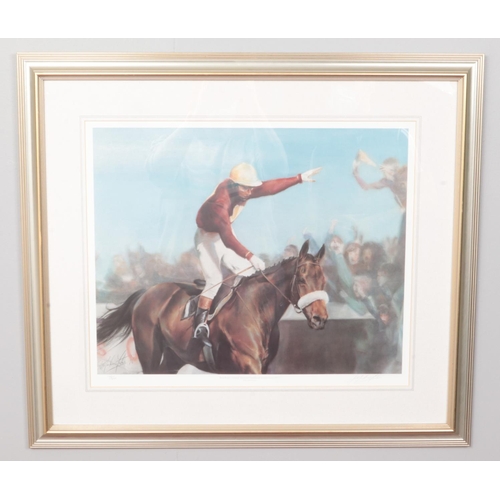 164 - A Peter Mailer Yates signed limited edition print of  'Red Rum, Grand National 1977 (76/850). H: 42c... 