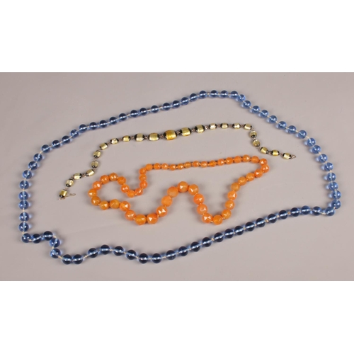 271 - Three Art Deco bead necklaces. Includes orange, blue and foil.