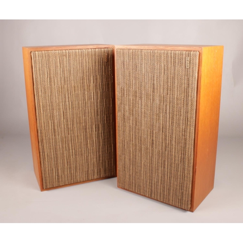 367 - A pair of vintage teak cased stereo speakers. Leak & Co mini-sandwich 8ohm version. (Height 47cm, Wi... 