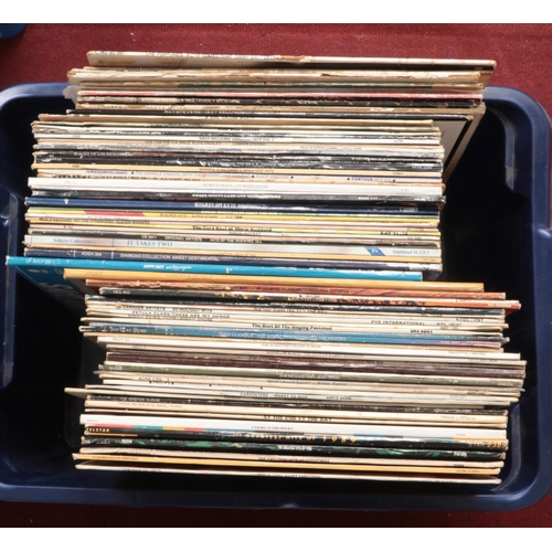 423 - Four boxes of LP records. Includes Elvis Presley, Everly Brothers, Rod Stewart, The Police etc.