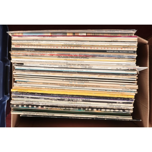 423 - Four boxes of LP records. Includes Elvis Presley, Everly Brothers, Rod Stewart, The Police etc.