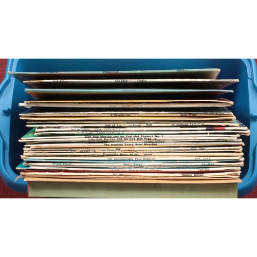 423 - Four boxes of LP records. Includes Elvis Presley, Everly Brothers, Rod Stewart, The Police etc.