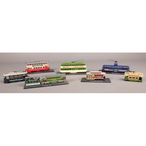 477 - A group of die cast trams. Atlas Editions Collections Blackpool Balloon Tram, Railcoach 1937, Feltha... 