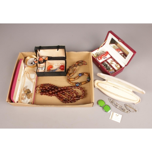 88 - A box of costume jewellery. Includes Lotus pearls, beads, cufflinks, clip on earrings etc.