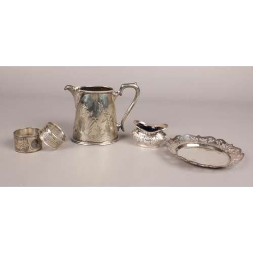 103 - A collection of silver and Silver Plate. To include silver salt, Walker and Hall Decorative Heron Cr... 