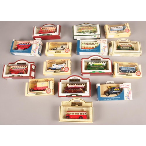 104 - A collection of 15 Lledo Days Gone die cast vehicles. AEC Regent Double Deck Bus Schweppes, 1928 Kar... 