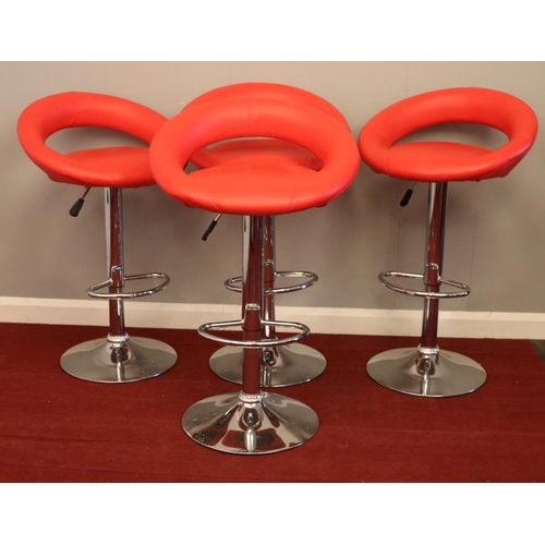 328 - Four Modern chrome & faux leather bar stools. 89cm height 54 cm width.